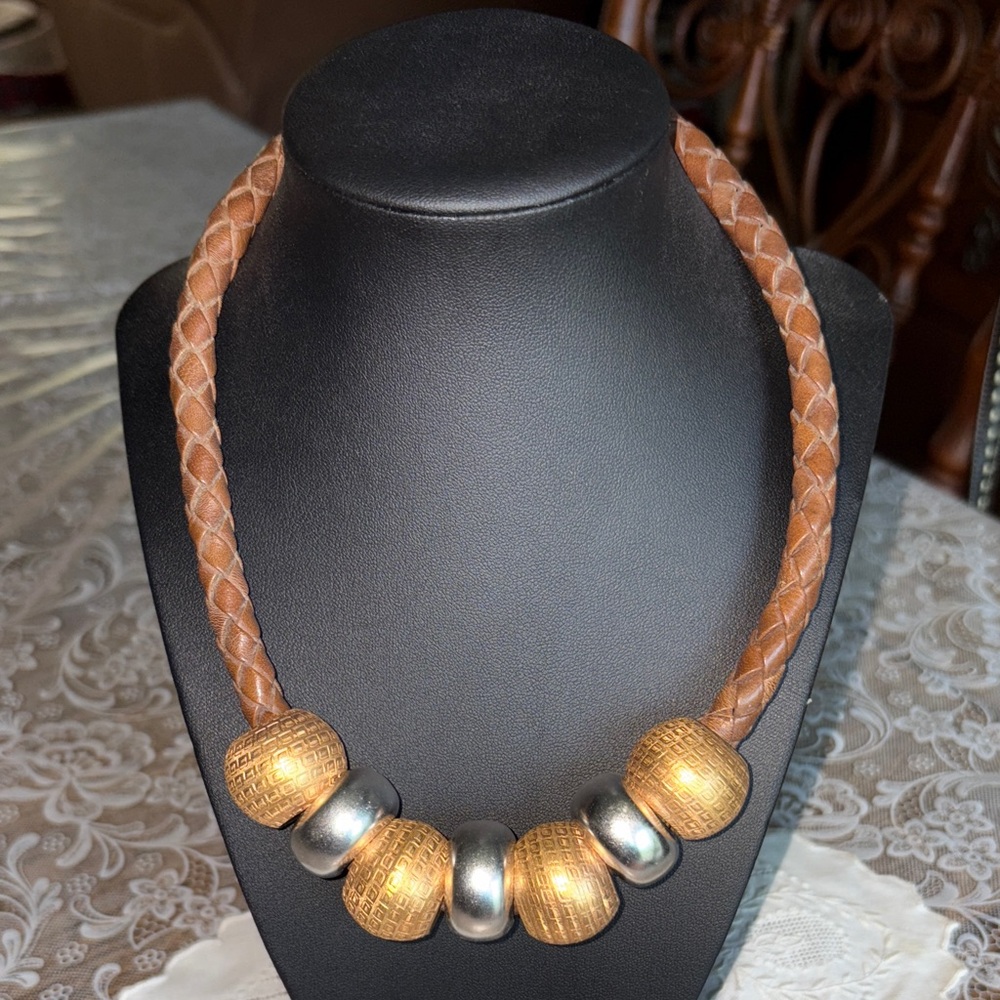 Monet Braided Necklace with Gold and Silver Beads
